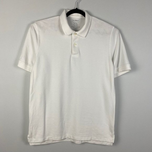LL Bean Mens Premium Double Polo Banded Short-Sleeve No Pocket White Medium Tall - Picture 1 of 8